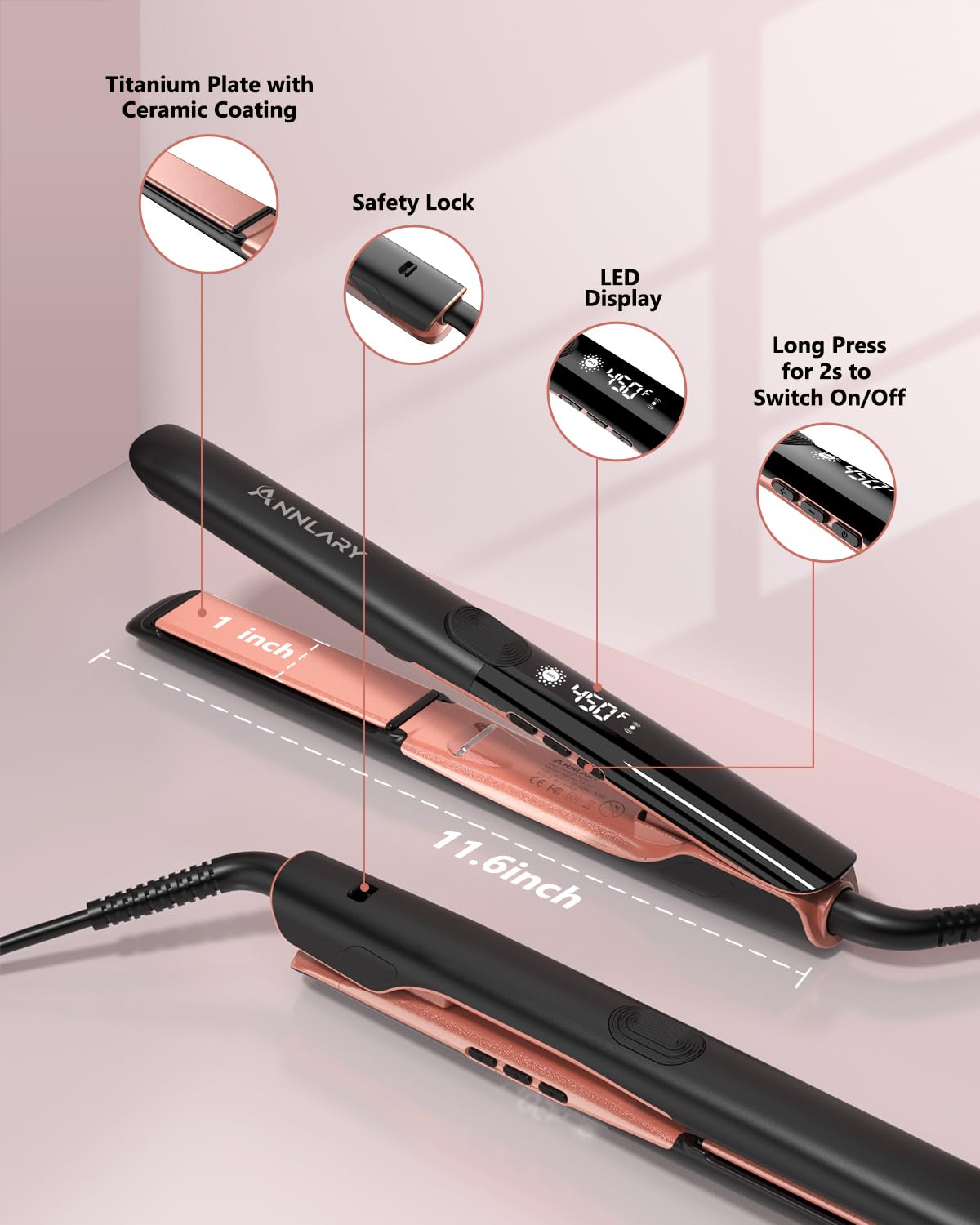 Professional Annlary styling iron with 360 degree swivel cord