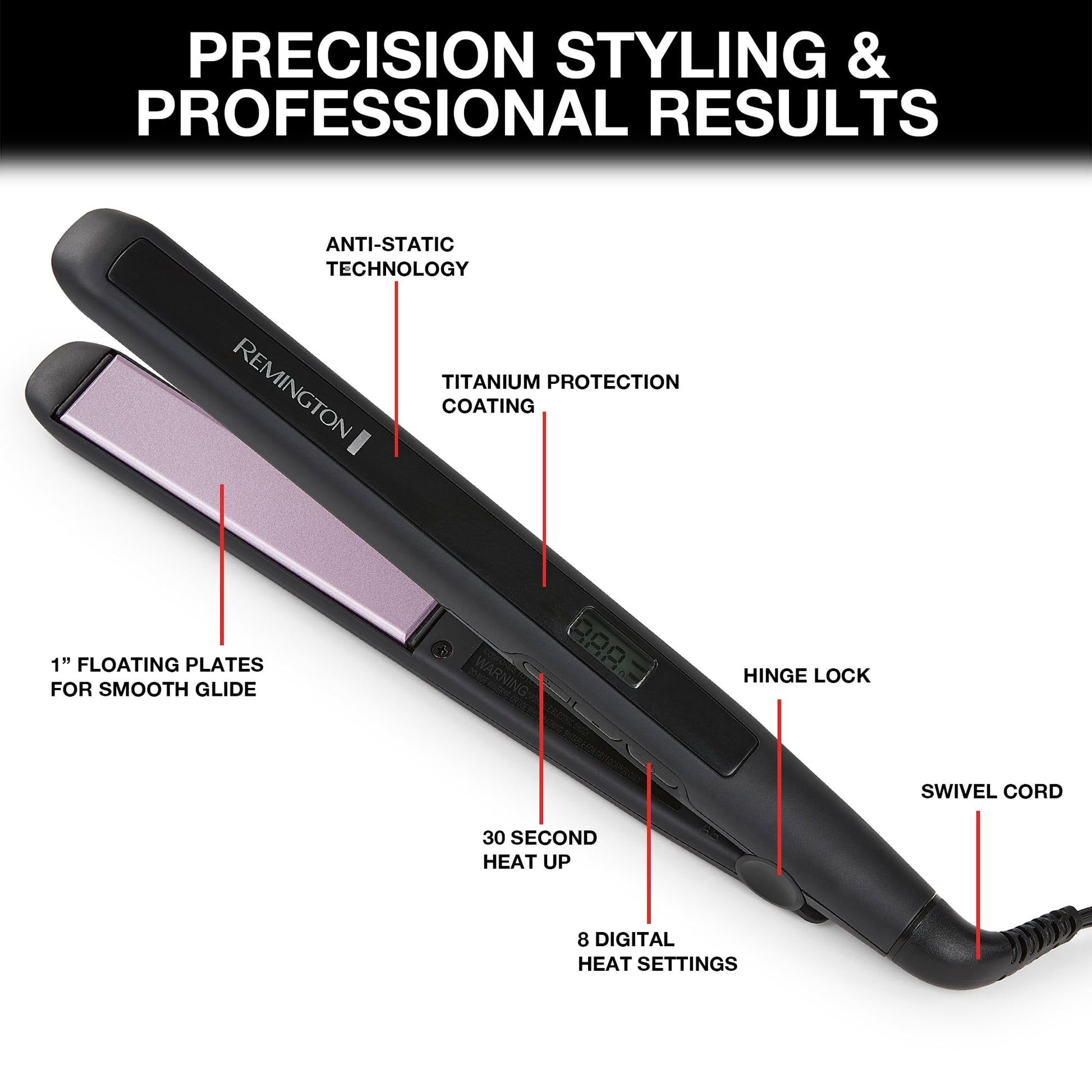 Side profile of Remington digital hair straightener with temperature controls