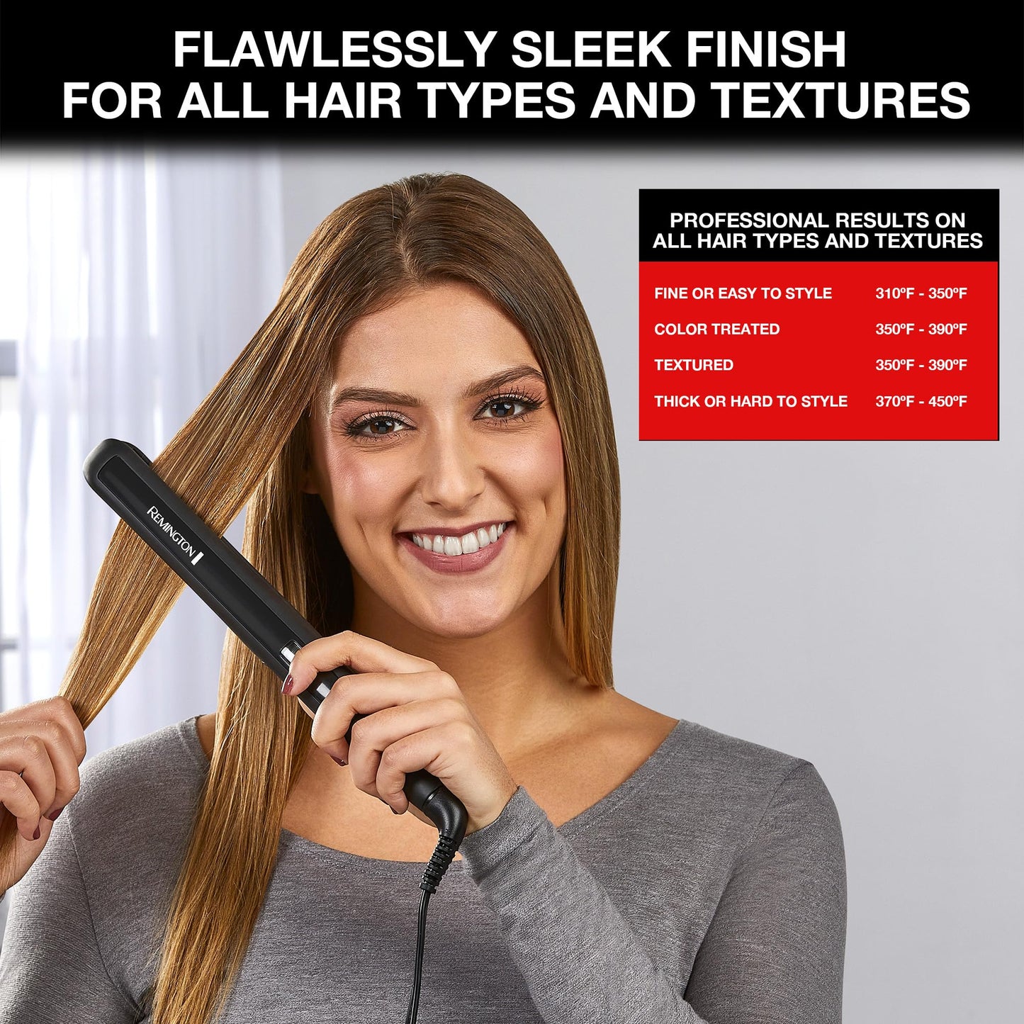 Professional hair styling with Remington flat iron