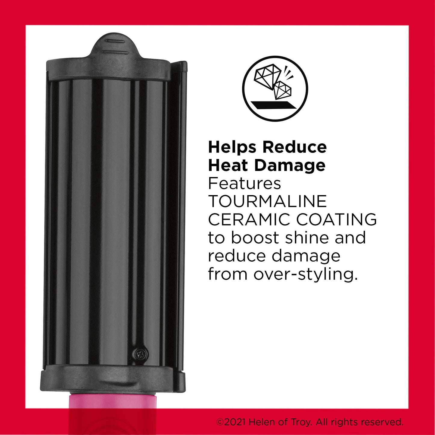 Revlon Tourmaline Ceramic hair waver close up of pink deep groove barrels