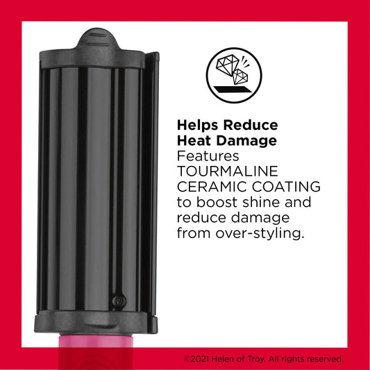 Revlon Tourmaline Ceramic hair waver close up of pink deep groove barrels