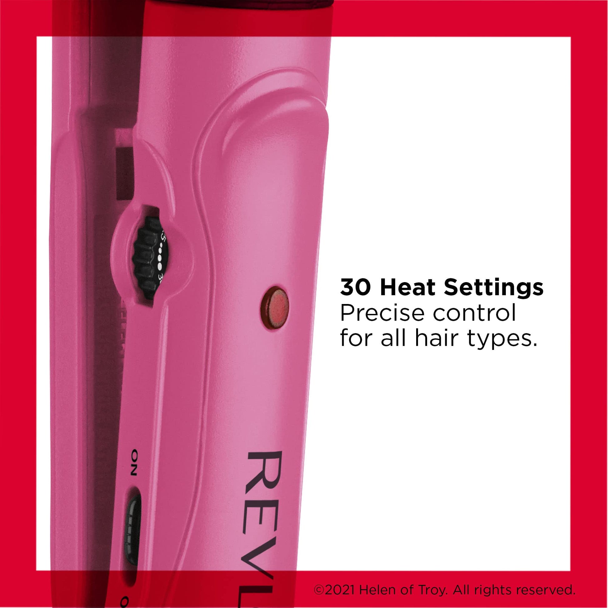 Revlon RVIR3030 hair styling tool displaying the heat adjustment dial and power switch