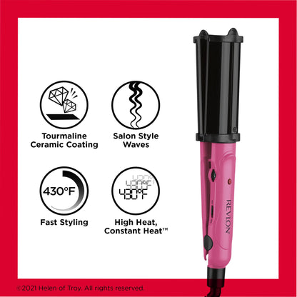 Revlon three quarter inch mermaid wave iron showcasing the tangle free swivel power cord