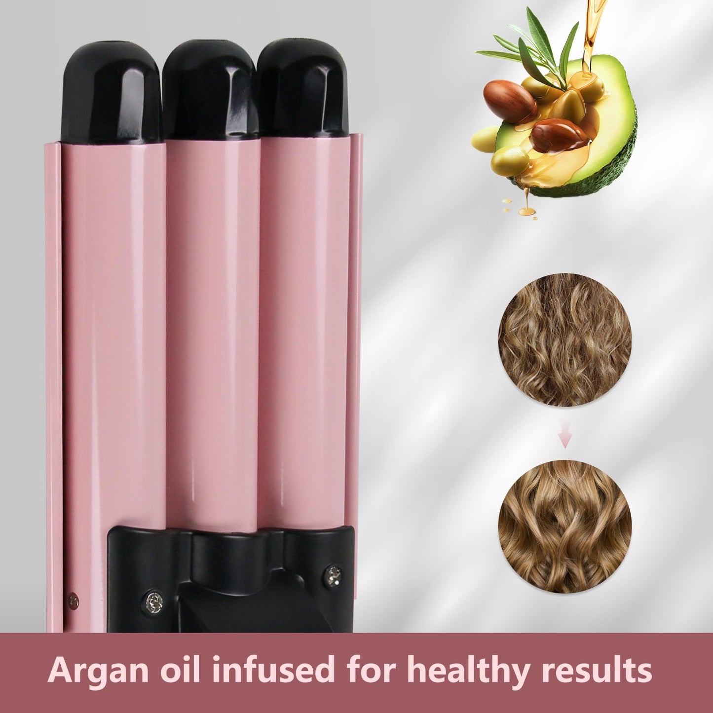 Janelove pink hair crimper tool creating glossy salon style mermaid waves