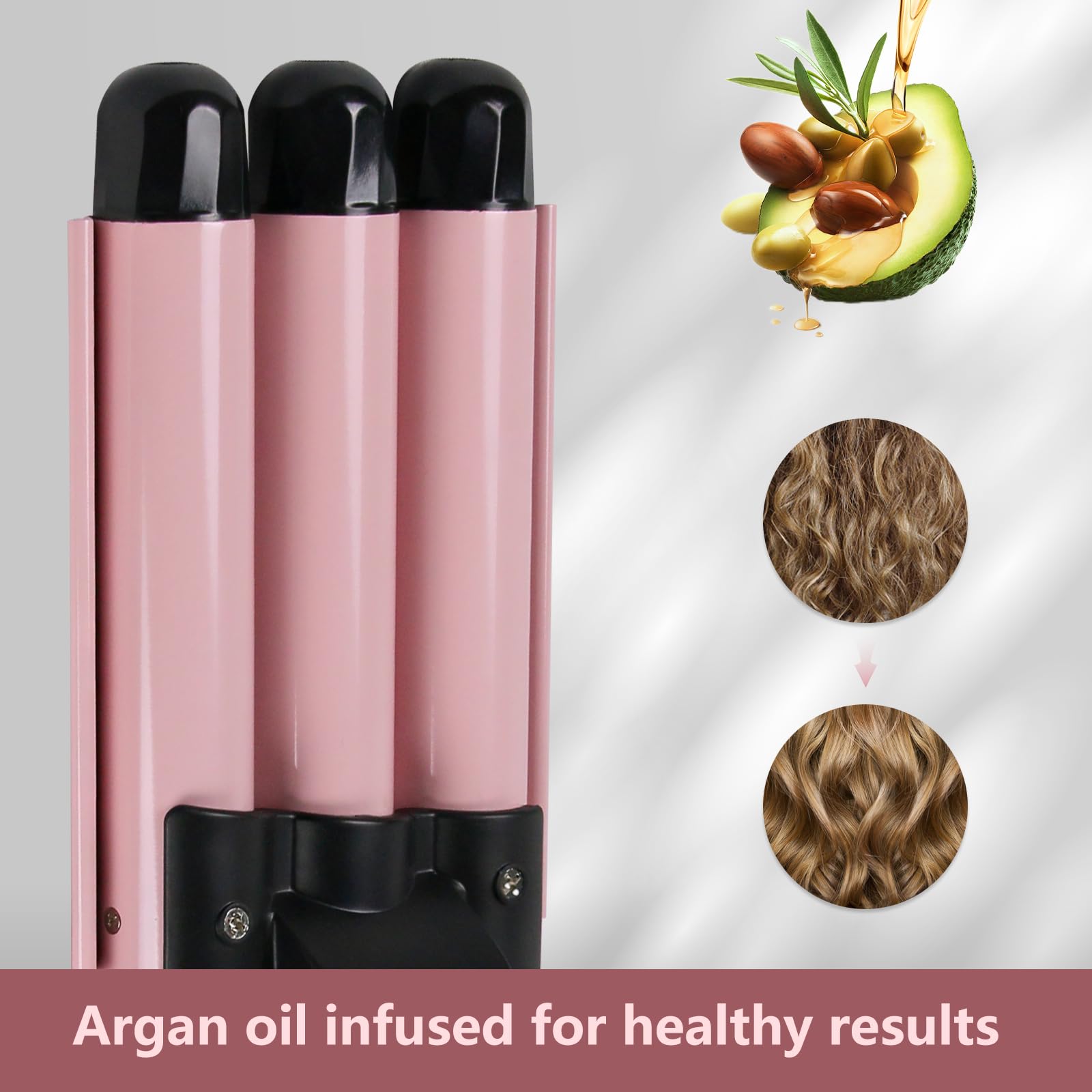 Janelove pink hair crimper tool creating glossy salon style mermaid waves