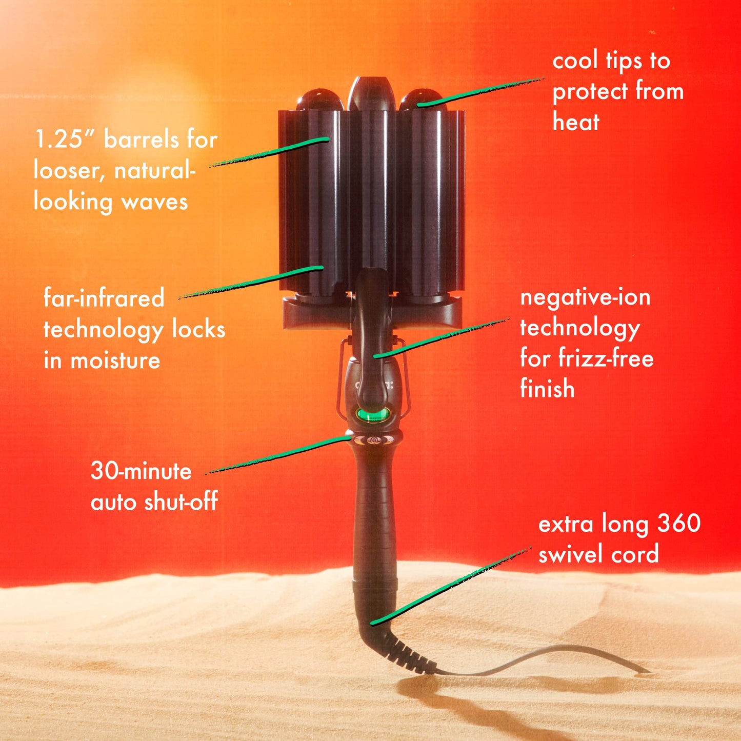 Amika triple barrel hair curler featuring the digital temperature control and heat resistant handle