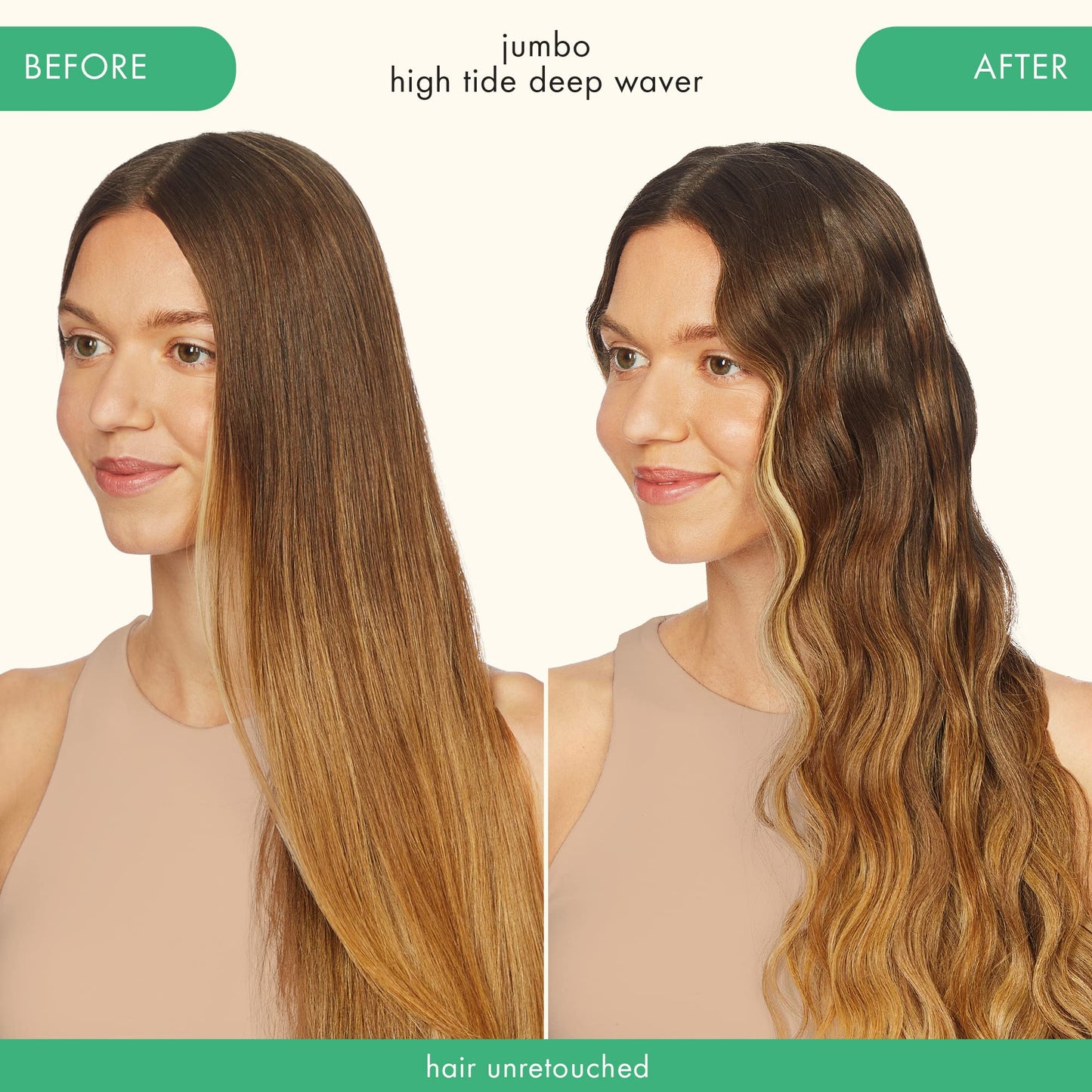 Amika jumbo beach waver showing the custom molded clamp design for crease free styling