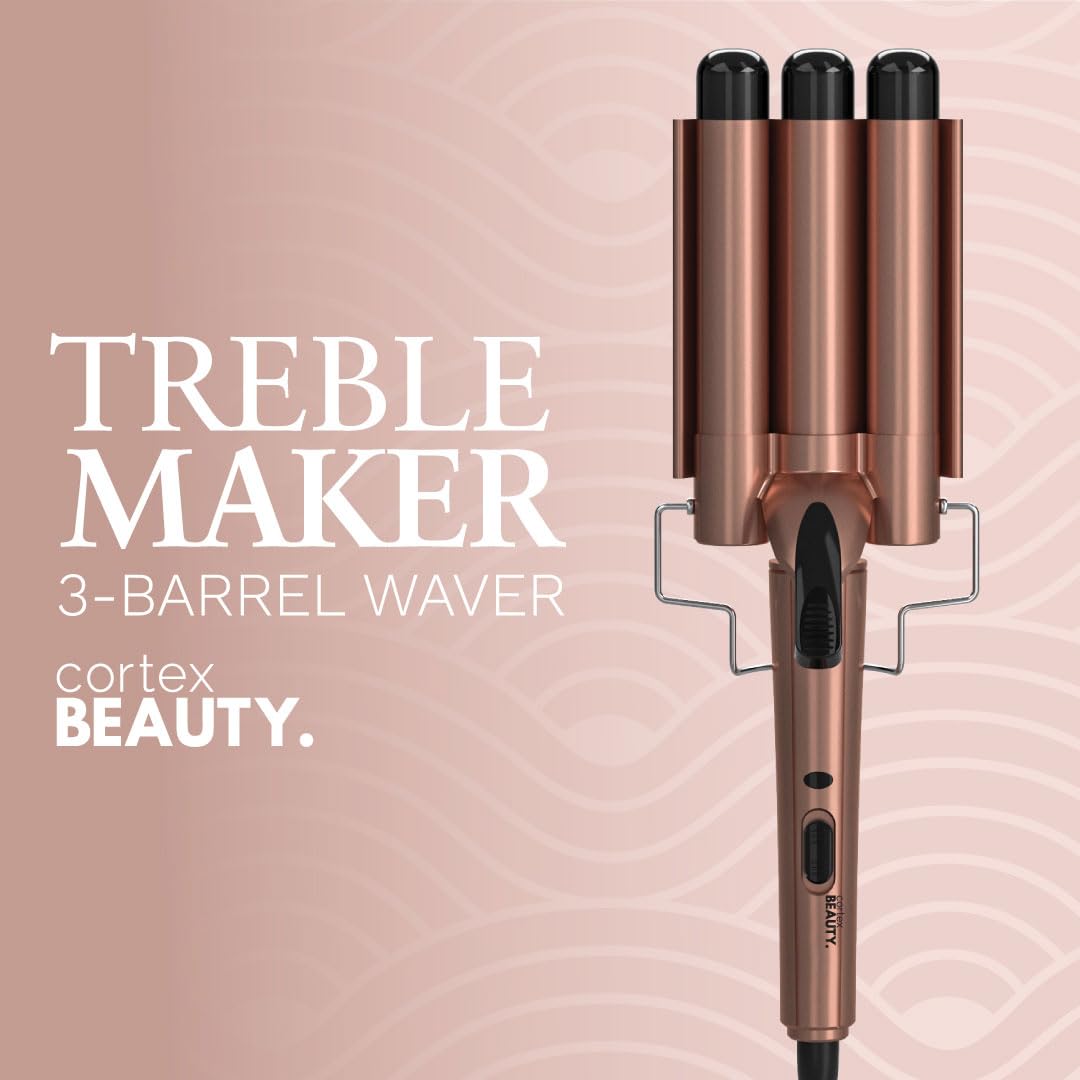 Cortex Beauty TrebleMaker professional hair waver tool showcasing the built-in safety stand.