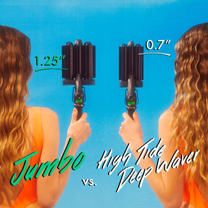 Amika mermaid hair waver displaying the digital heat adjustments and power button details