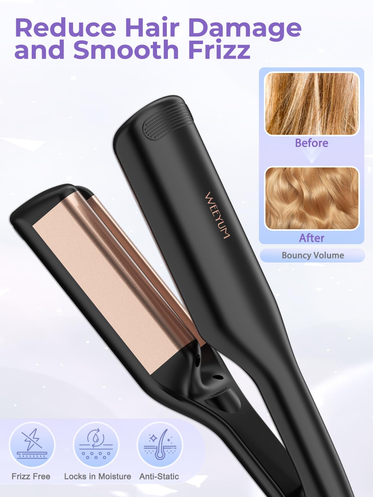 WEEYUM 2 Barrel Wavy Hair Curler resting on a flat surface demonstrating the travel friendly structure