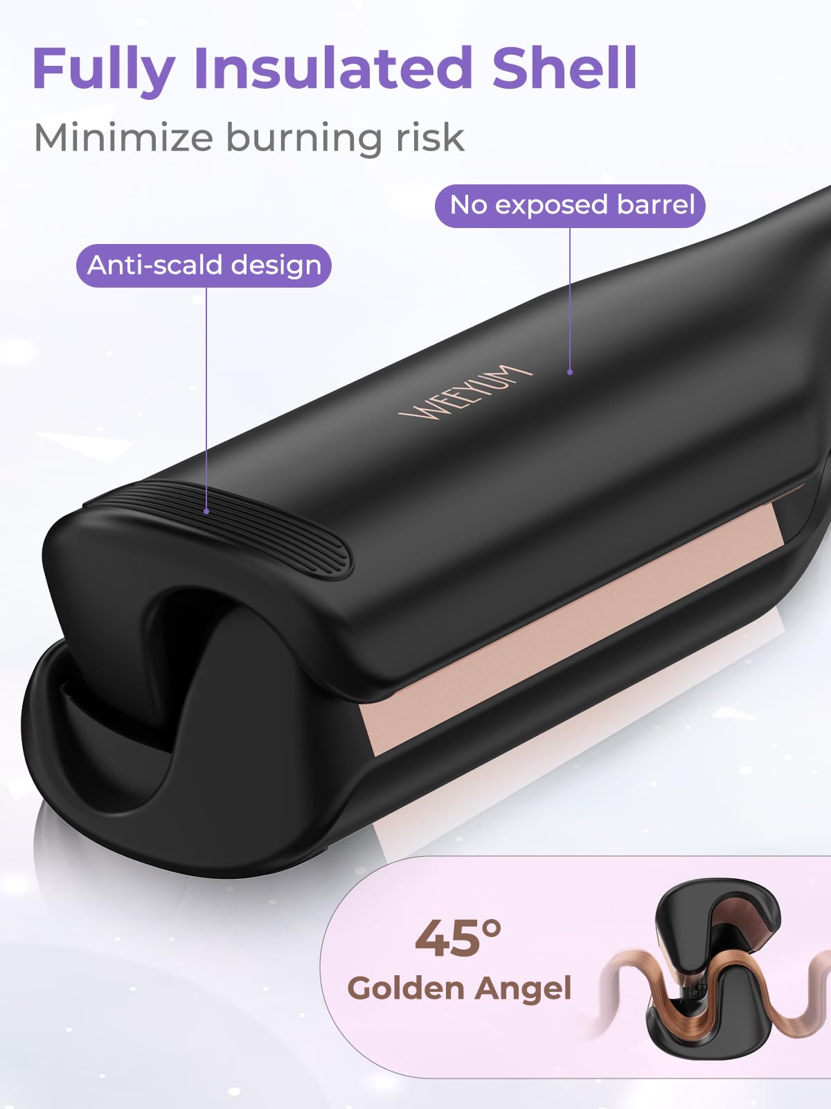WEEYUM dual voltage hair crimper unboxed view detailing the premium ceramic coating elements