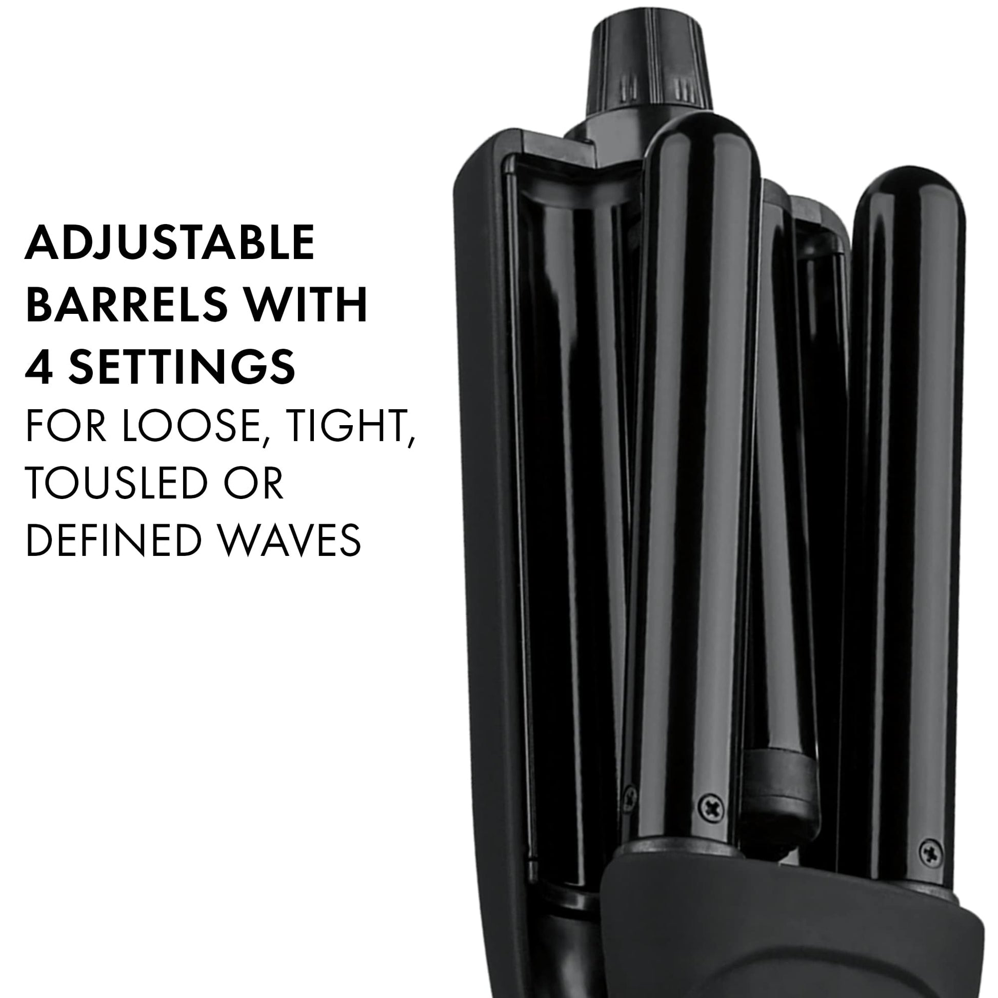 Hot Tools Black Gold multi-hair waver showing the ergonomic handle and the two-hour auto shut-off safety switch.