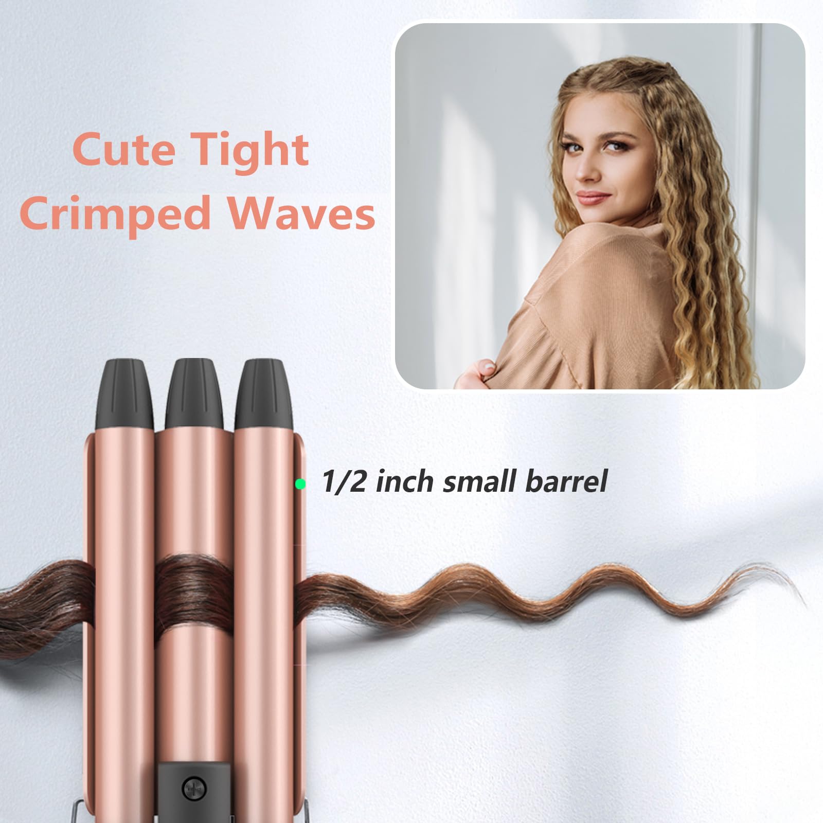 CIVEYA small hair crimper for tight beach waves being held to showcase its compact travel size