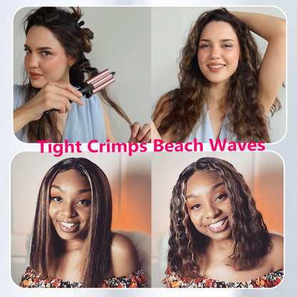 CIVEYA mini three barrel curling iron showing the safety tip and power switch assembly