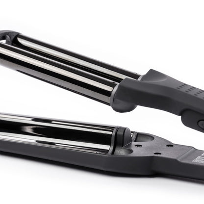 L'ANGE HAIR deep mermaid wave styling iron unboxed view illustrating the compact and travel-ready design profile