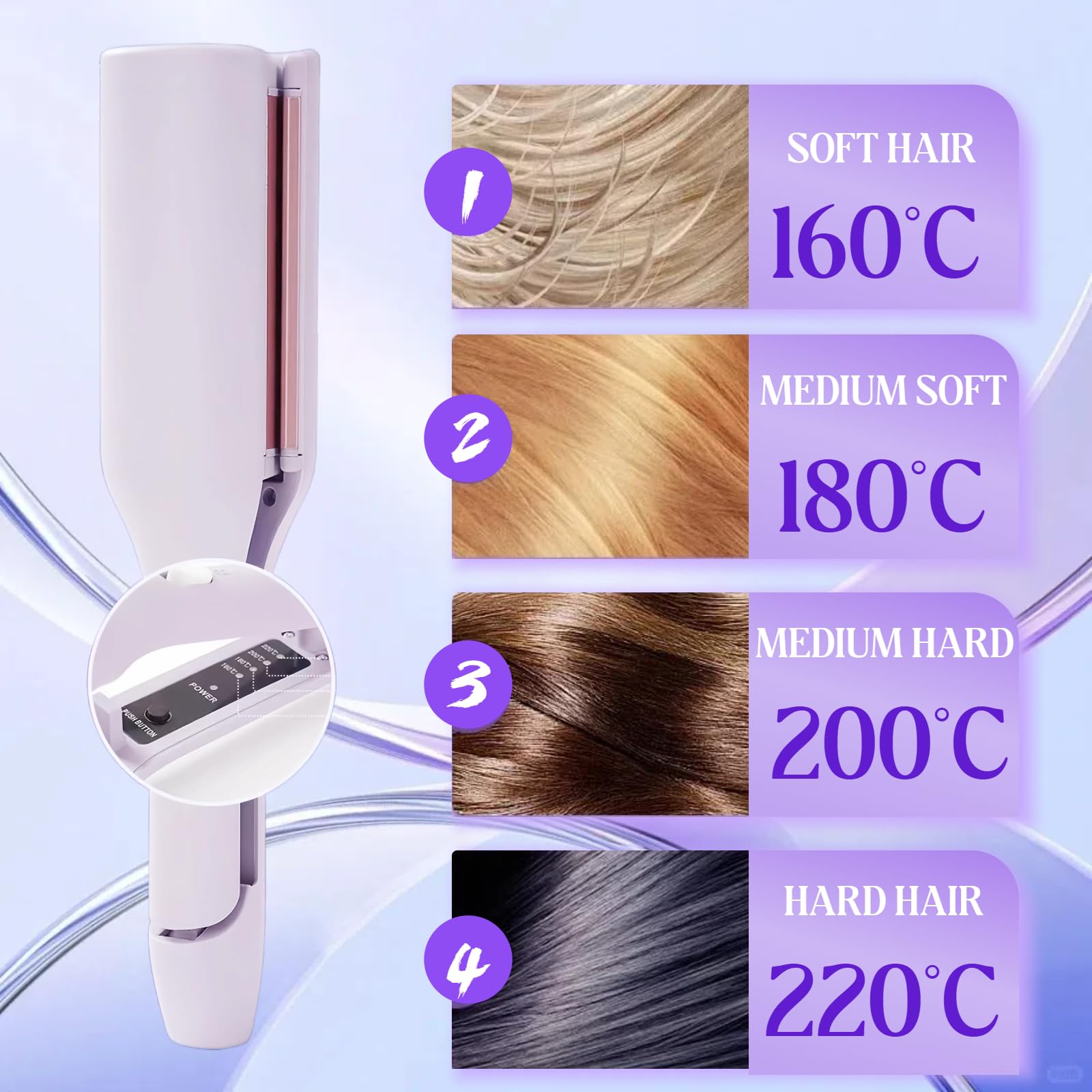 Side profile of the V-shaped wave curling machine highlighting the anti-scald silicone top protection.