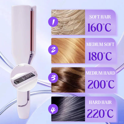 Side profile of the V-shaped wave curling machine highlighting the anti-scald silicone top protection.