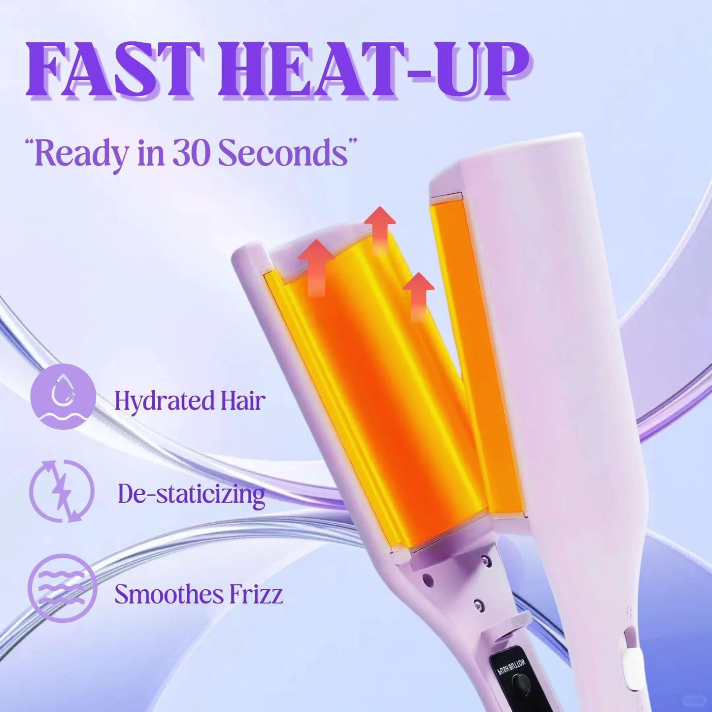 Ergonomic handle and three hundred sixty degree rotating swivel cord attachment of the negative ion curler.