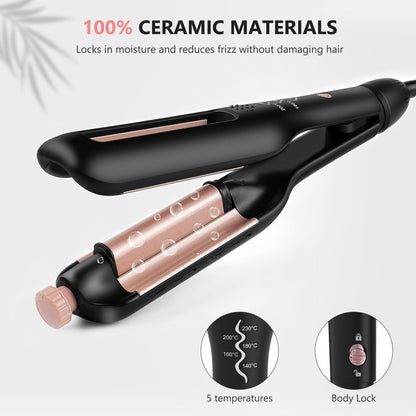 Janelove multi wave curling iron showing the five digital temperature settings on the LED display panel.