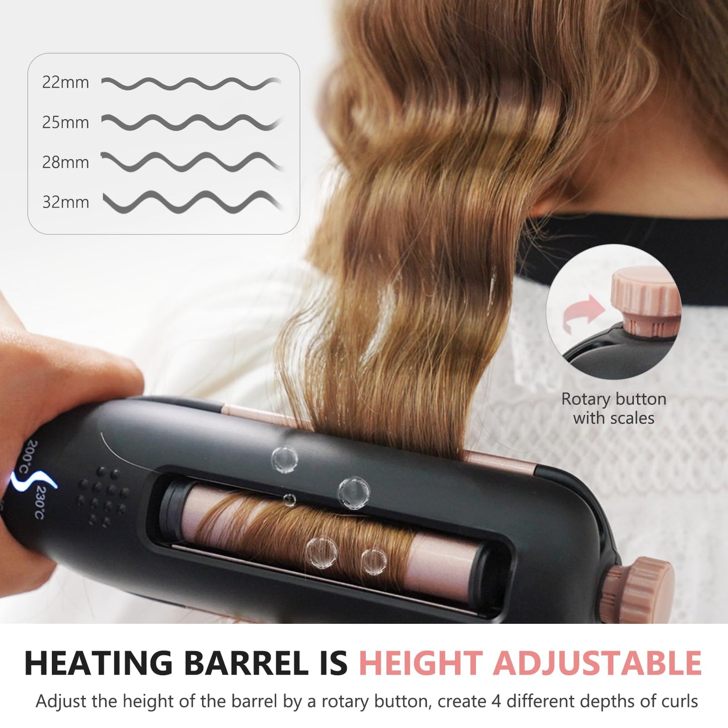 Janelove beach waves hair styler shown alongside its included heat resistant silicone mat and safety glove.