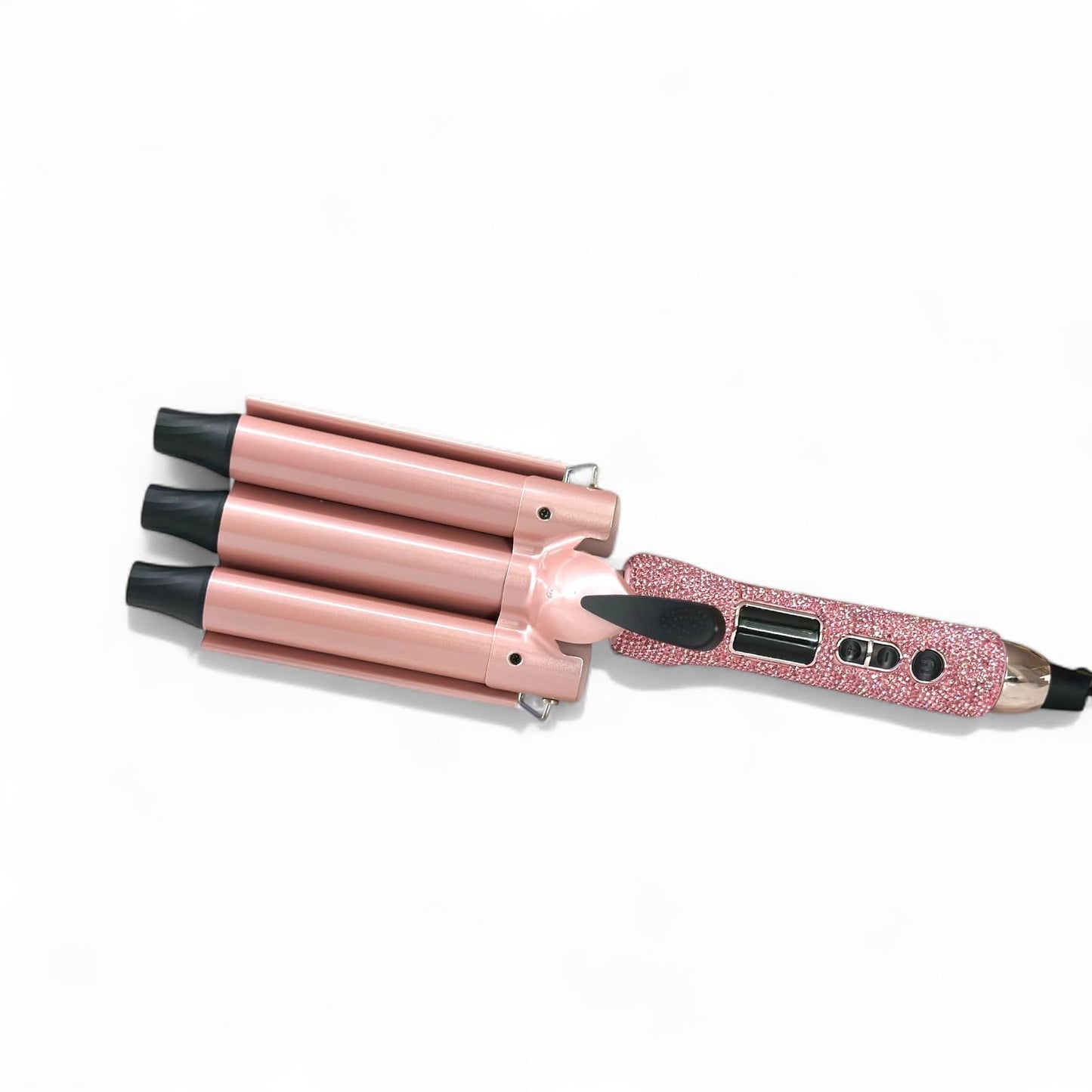 Glitz & Glam ceramic tourmaline triple barrel waver close up of digital temperature display