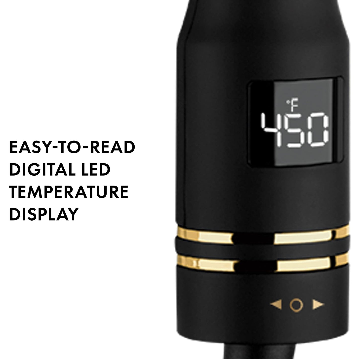 The one inch ceramic titanium barrels of the Hot Tools jumbo hair waver highlighting the sleek black gold finish.