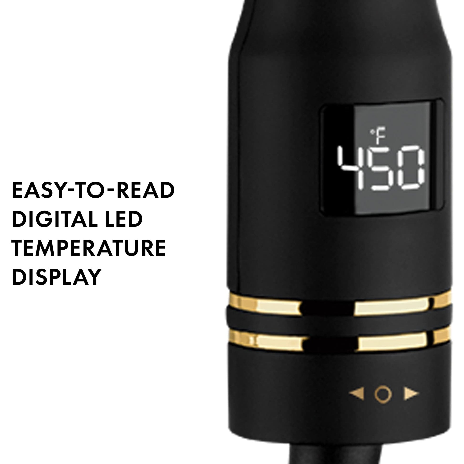 The one inch ceramic titanium barrels of the Hot Tools jumbo hair waver highlighting the sleek black gold finish.