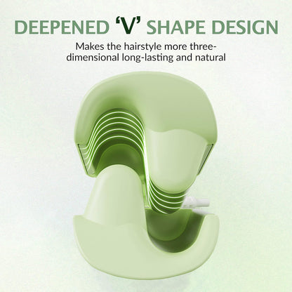 Side profile of the green 1.25 inch ionic hair crimper demonstrating the ergonomic handle and heat settings button.
