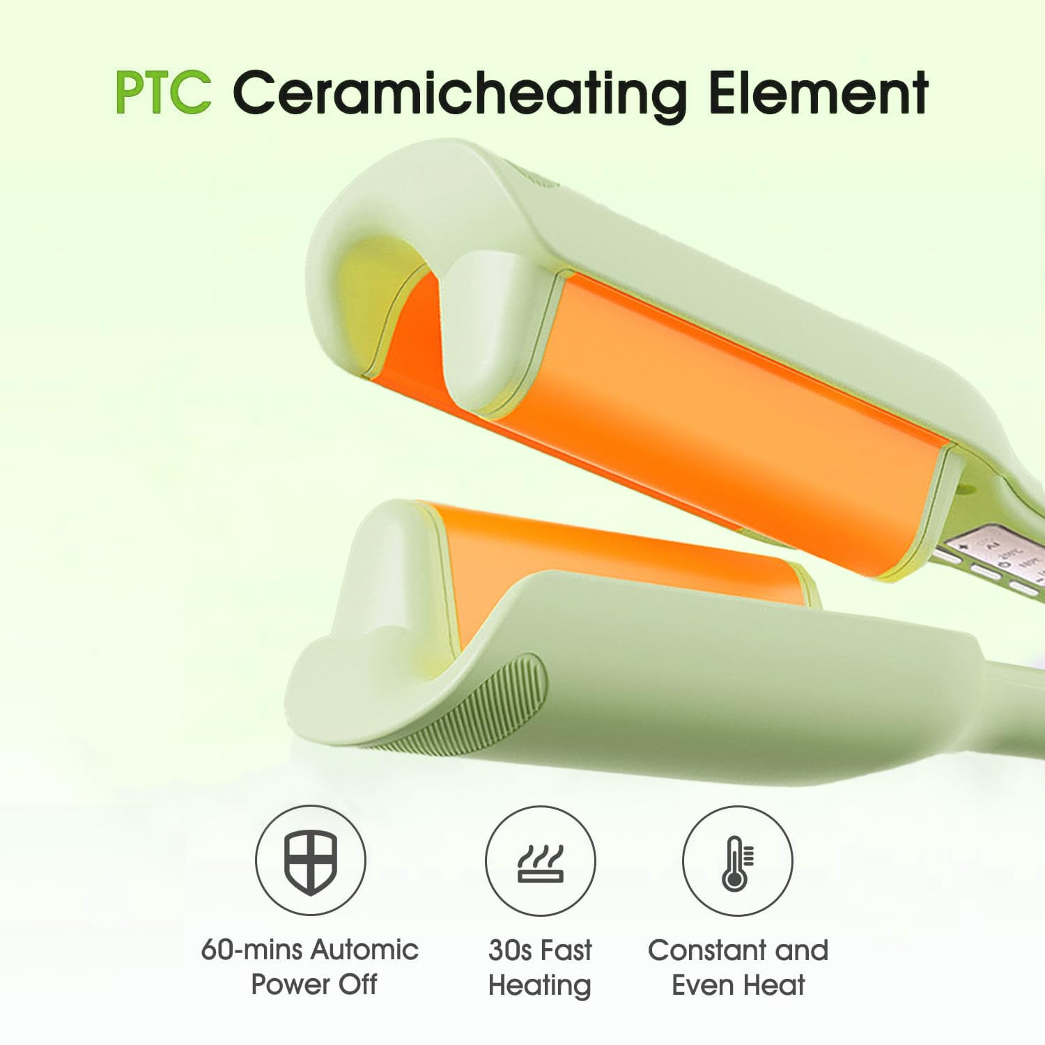 Angled view of the TOHUAN 2 barrel ionic beach waver highlighting its lightweight structure and premium green finish.