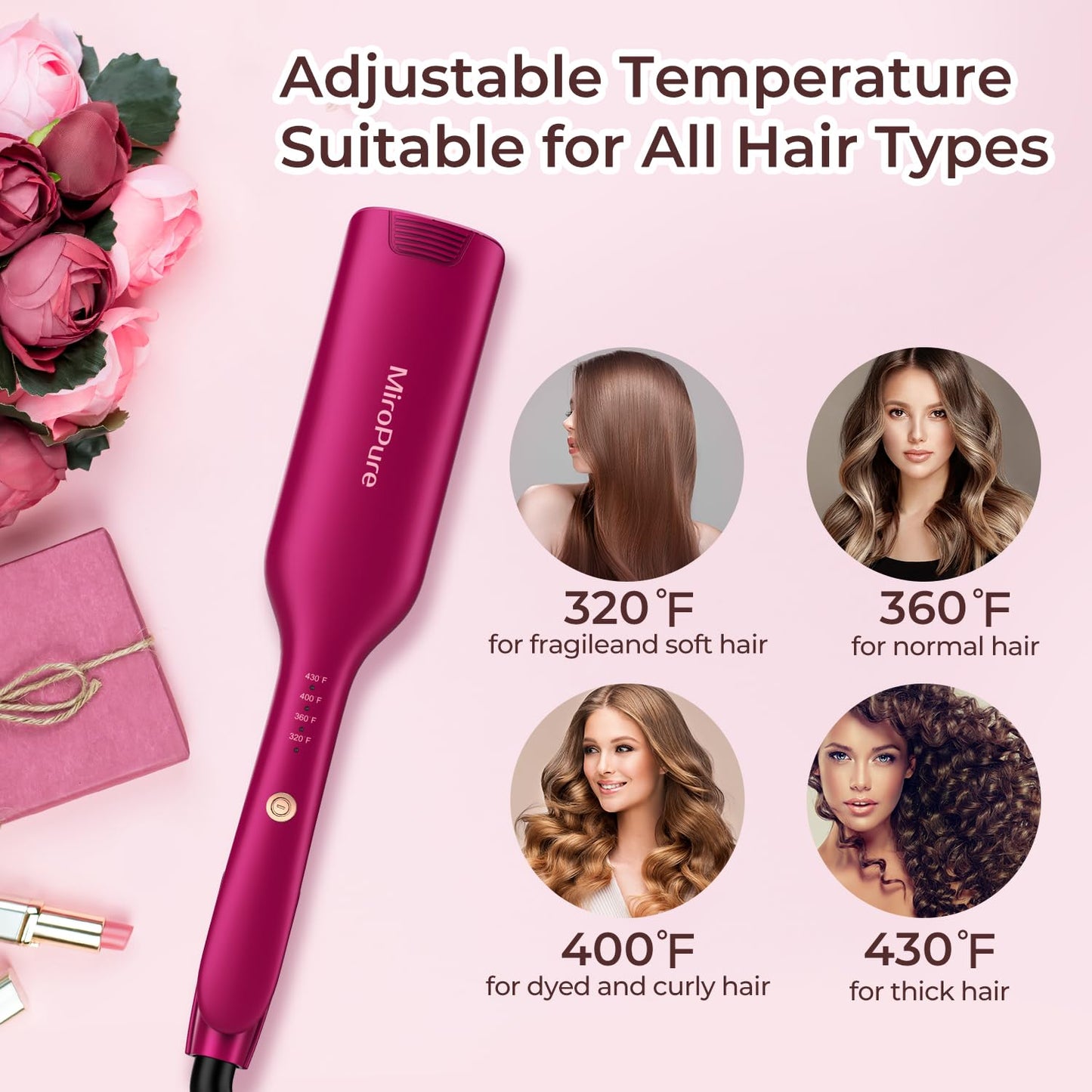 MiroPure hair crimper with adjustable temperature LCD display screen