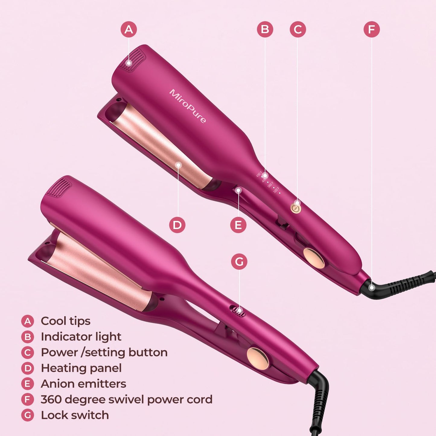 MiroPure triple barrel curling iron 5 piece set accessories included