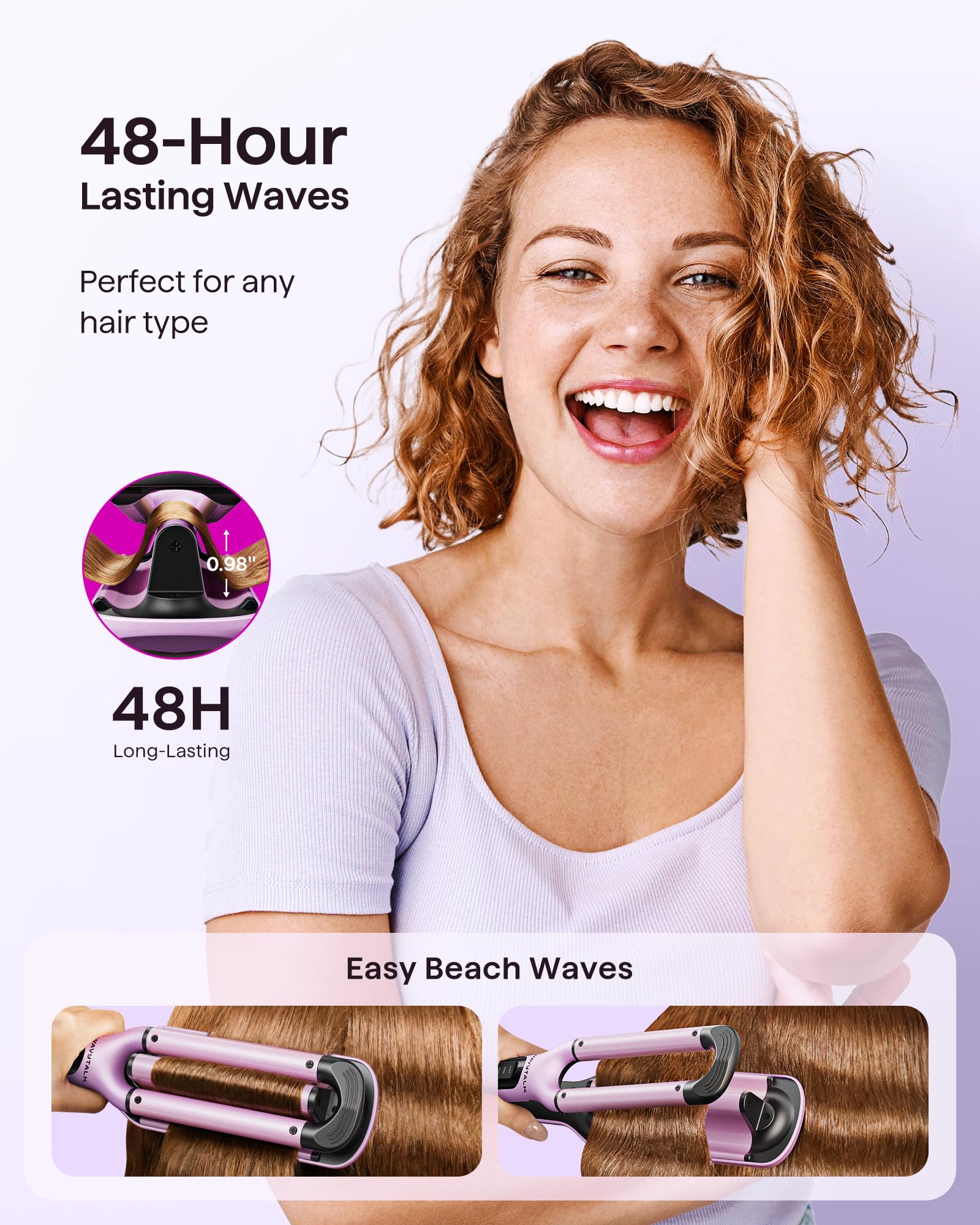 Wavytalk three barrel hair waver crimper showing the tourmaline ceramic coated styling plates
