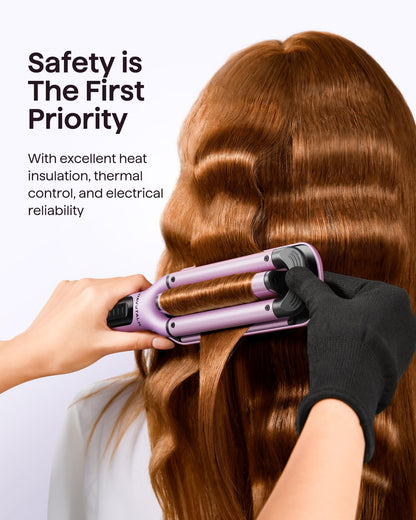 Wavytalk dual voltage triple barrel crimper wand packaged and ready for international travel styling