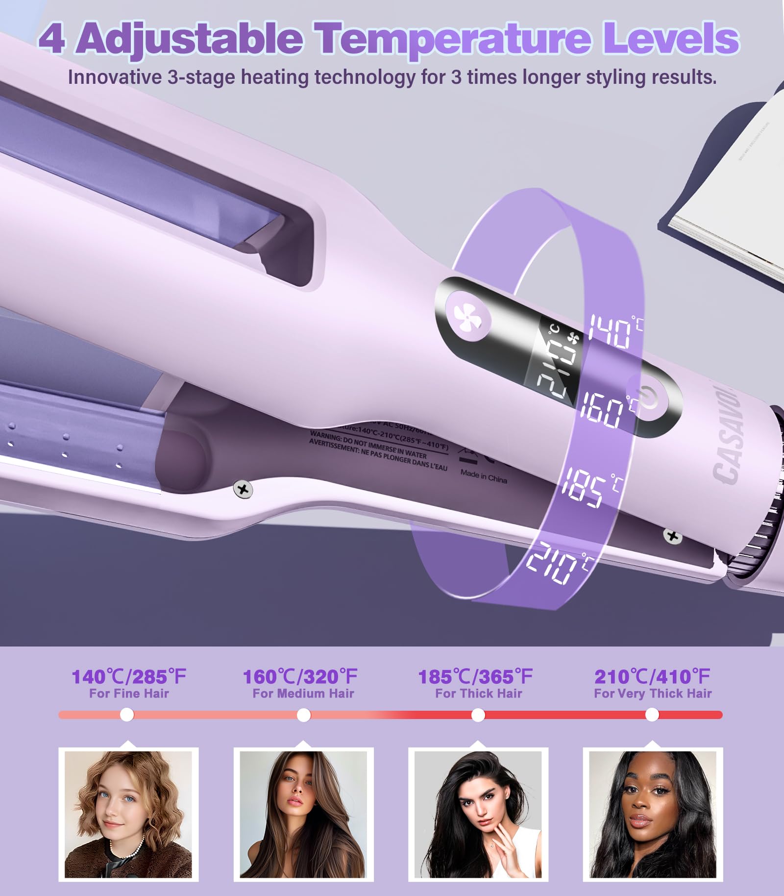 Casavok triple barrel ionic hair crimper highlighting the ceramic heating plates
