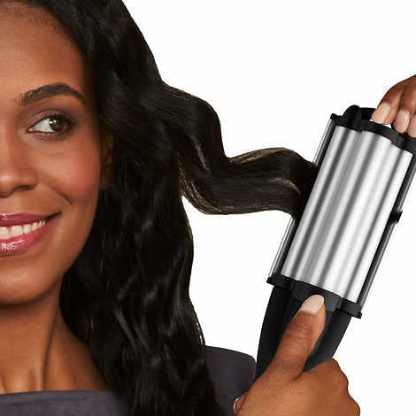 The imported deep wave styling iron displayed with its premium packaging box.