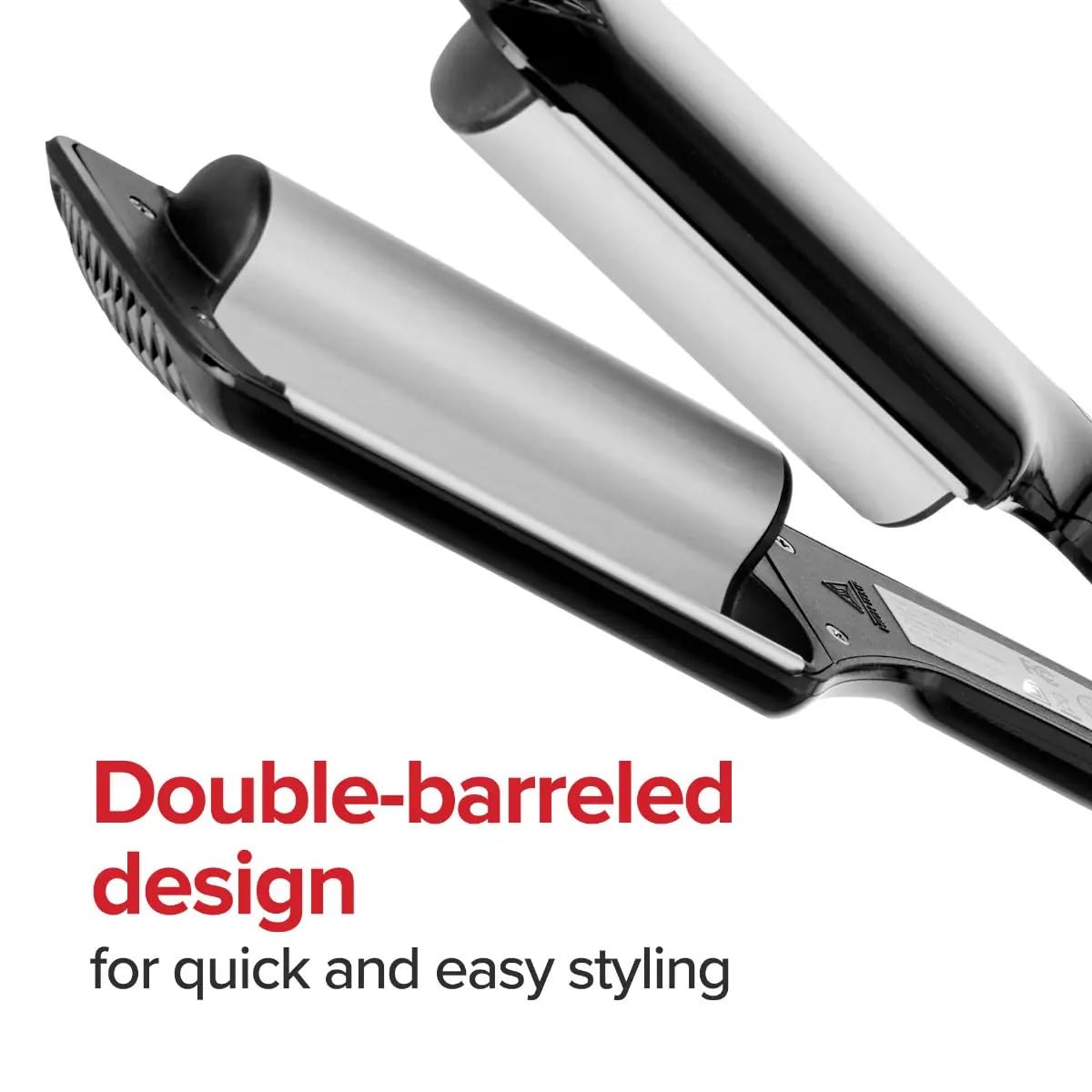 Close up shot of the ceramic coated barrels on the Paul Mitchell WavePress hair styling tool