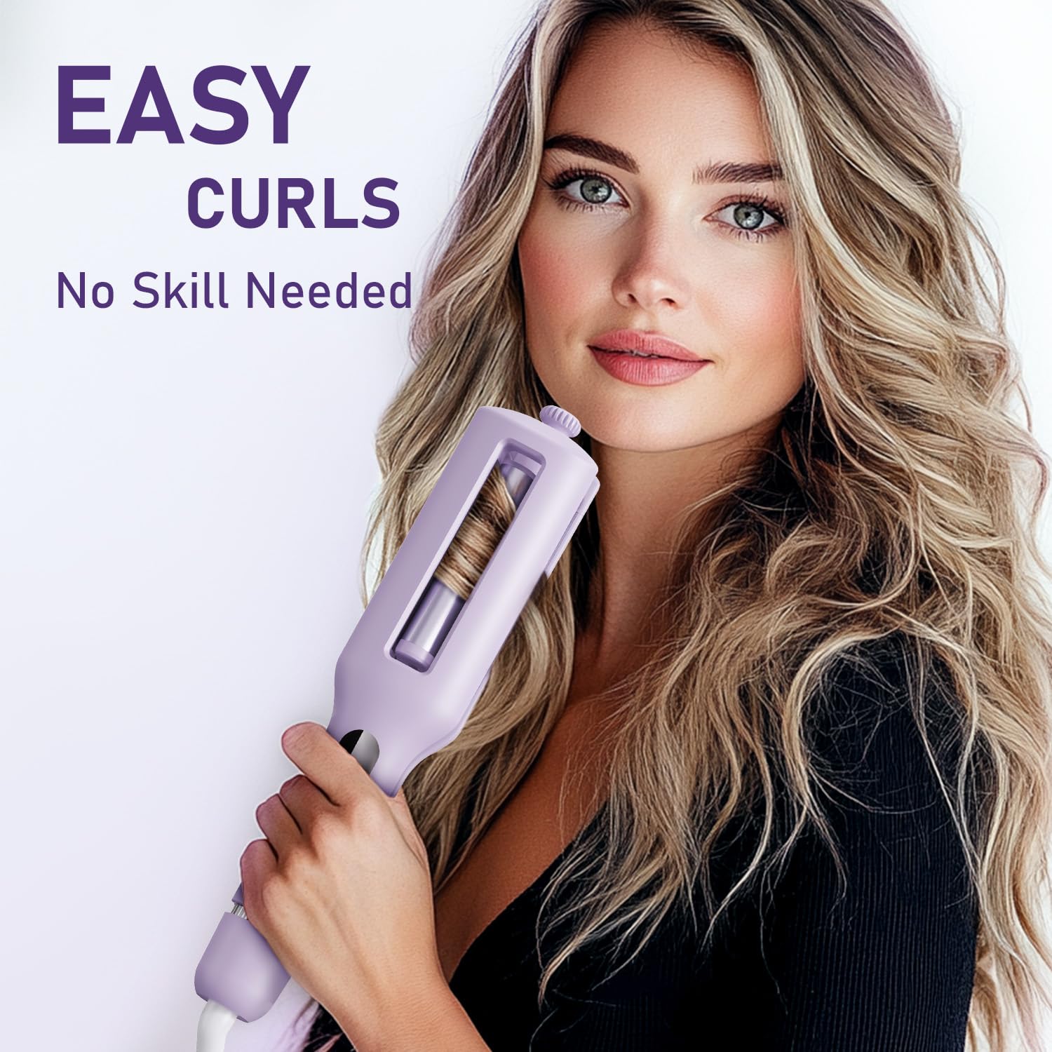 Purple adjustable hair crimper demonstrating the four barrel height adjustments