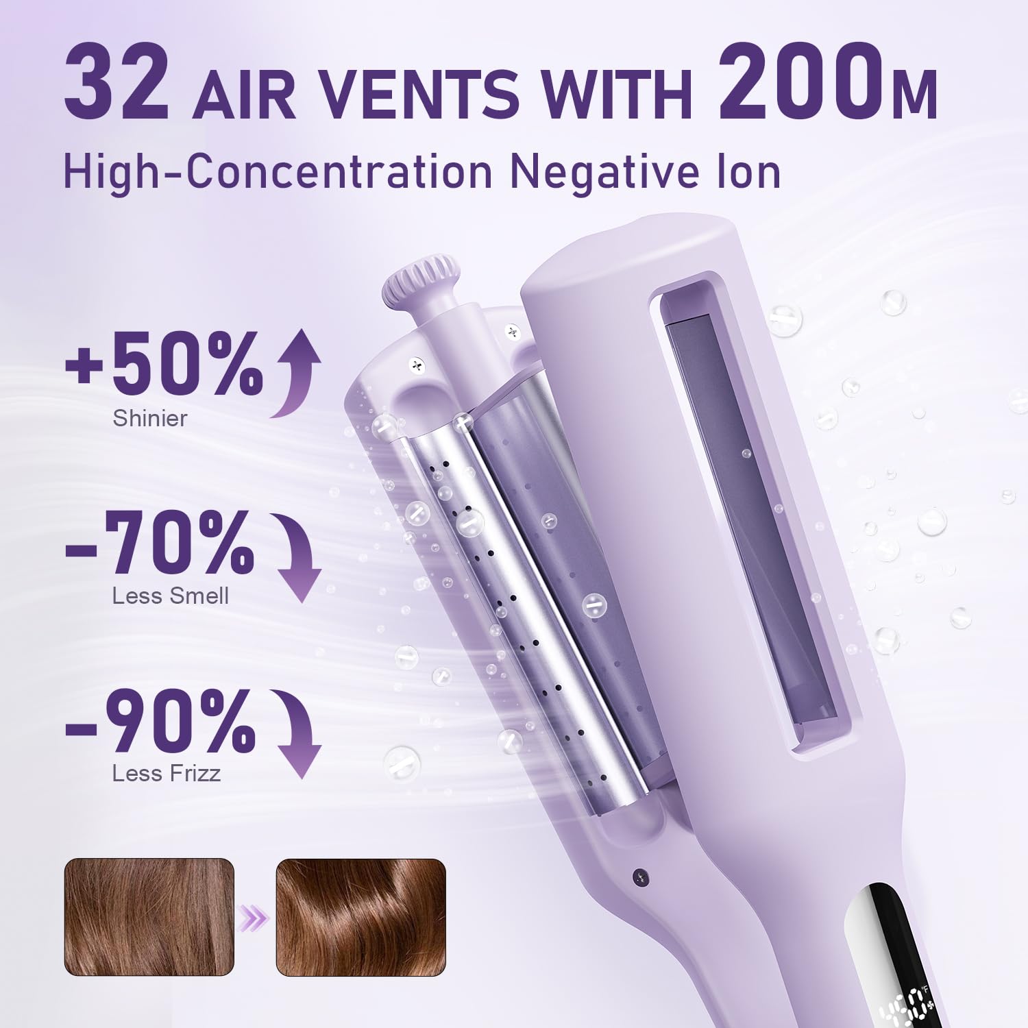 KAUGIC purple wave curler highlighting the optimized airflow cooling fan vents