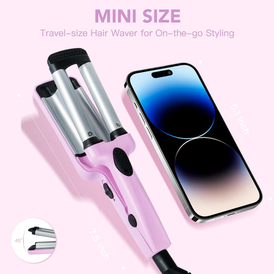 Compact half inch three barrel curling iron for travel beach waves