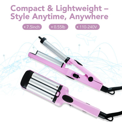 Purple mini hair waver ceramic barrels showing heating elements