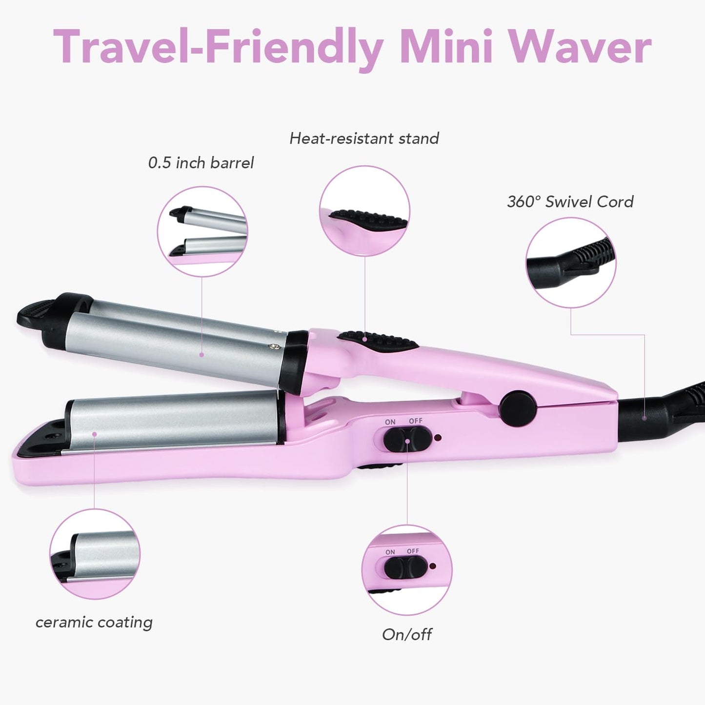 Dual voltage triple barrel curling wand close up angle view