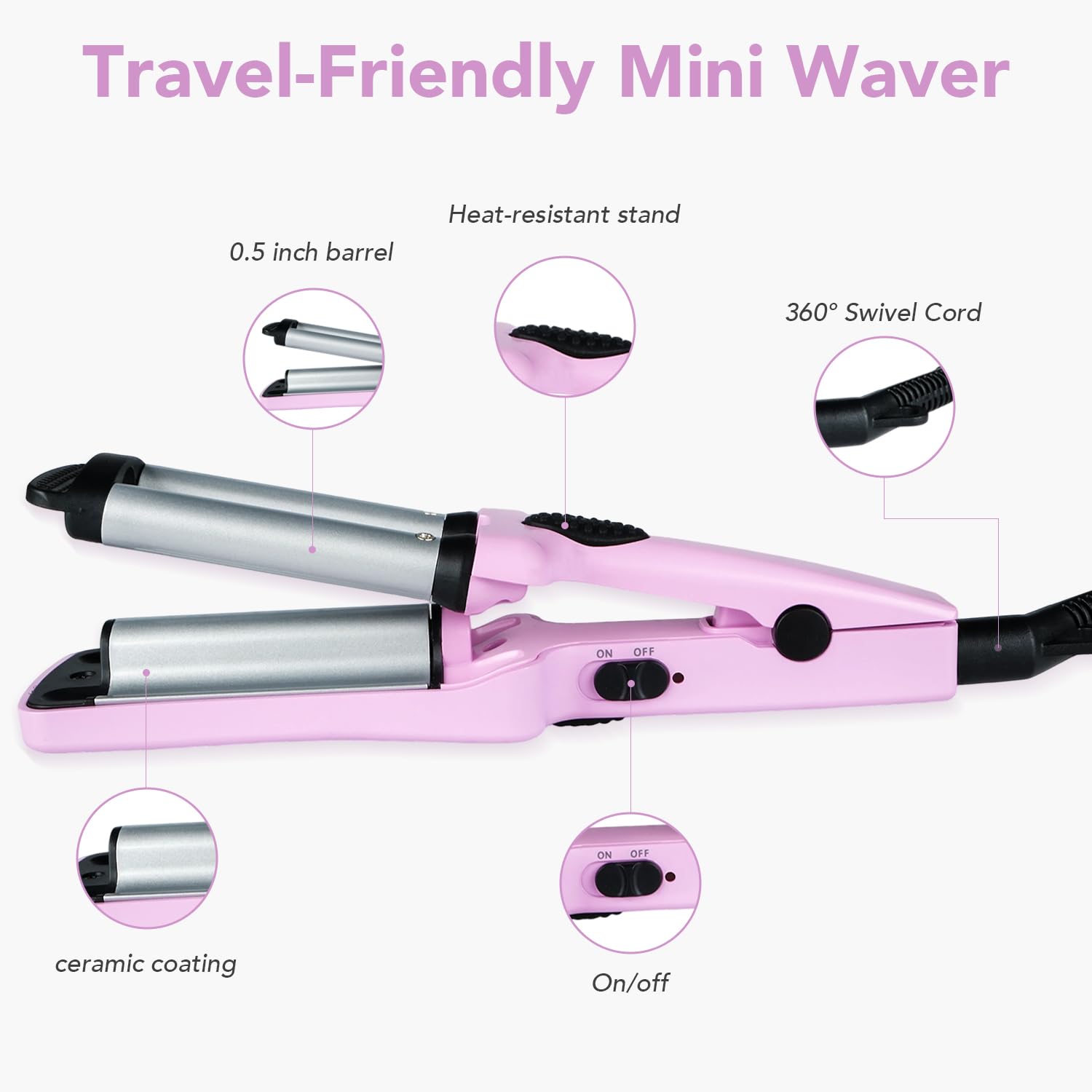 Dual voltage triple barrel curling wand close up angle view
