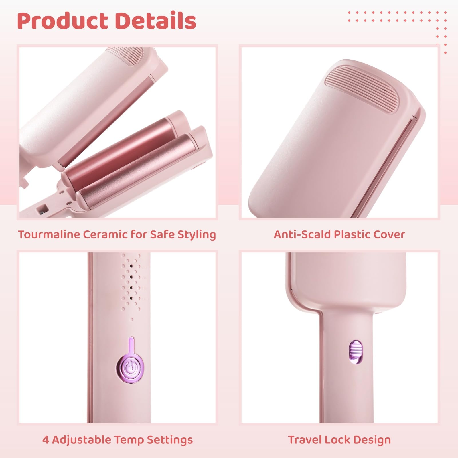 Generic hair waver tool showcasing the four distinct temperature setting indicators on the handle.