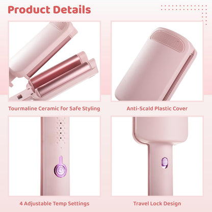 Generic hair waver tool showcasing the four distinct temperature setting indicators on the handle.