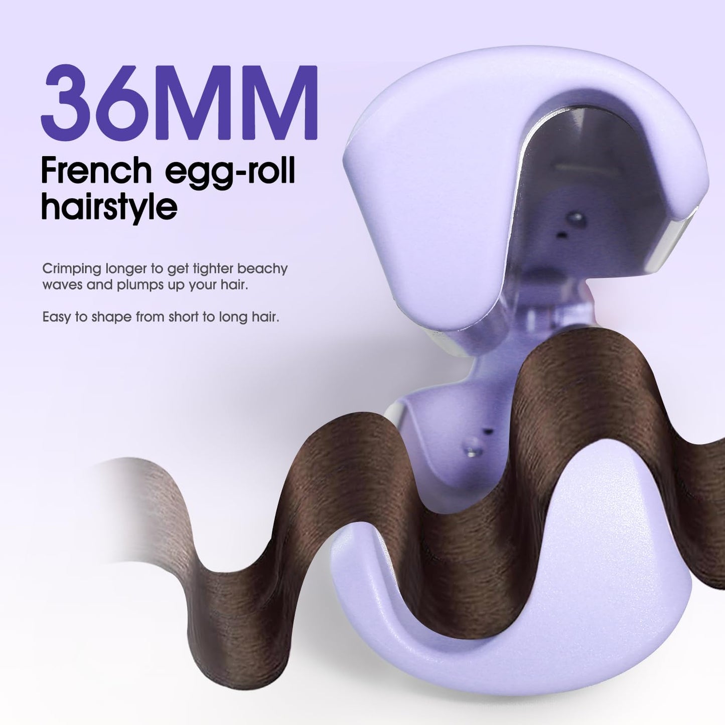 Tieumioe purple hair crimper illustrating the full wrap anti scald insulation tip for user finger protection.