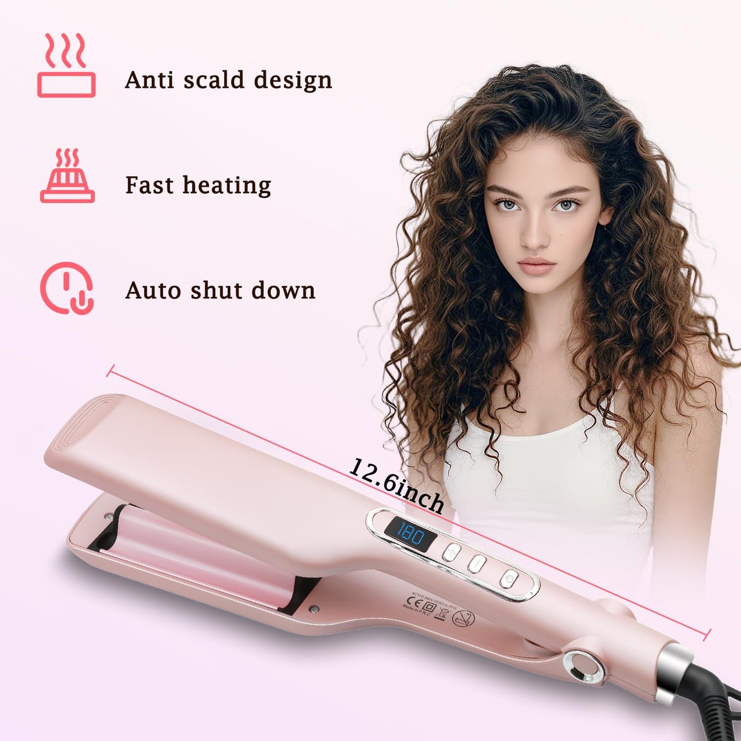 Close up view of the insulated anti scald tip on the 2 barrel curling iron.