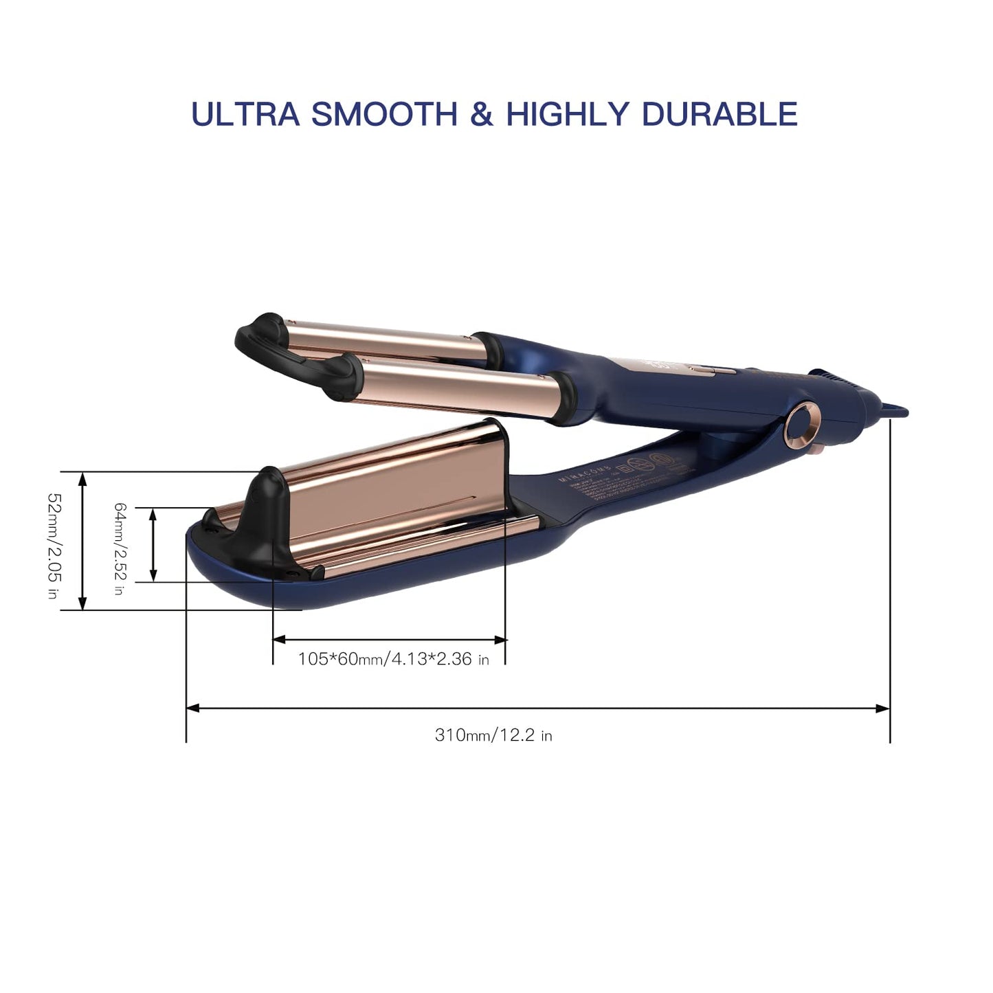 MIRACOMB authentic USA imported beauty appliance showcasing the titanium barrel texture and locking mechanism.