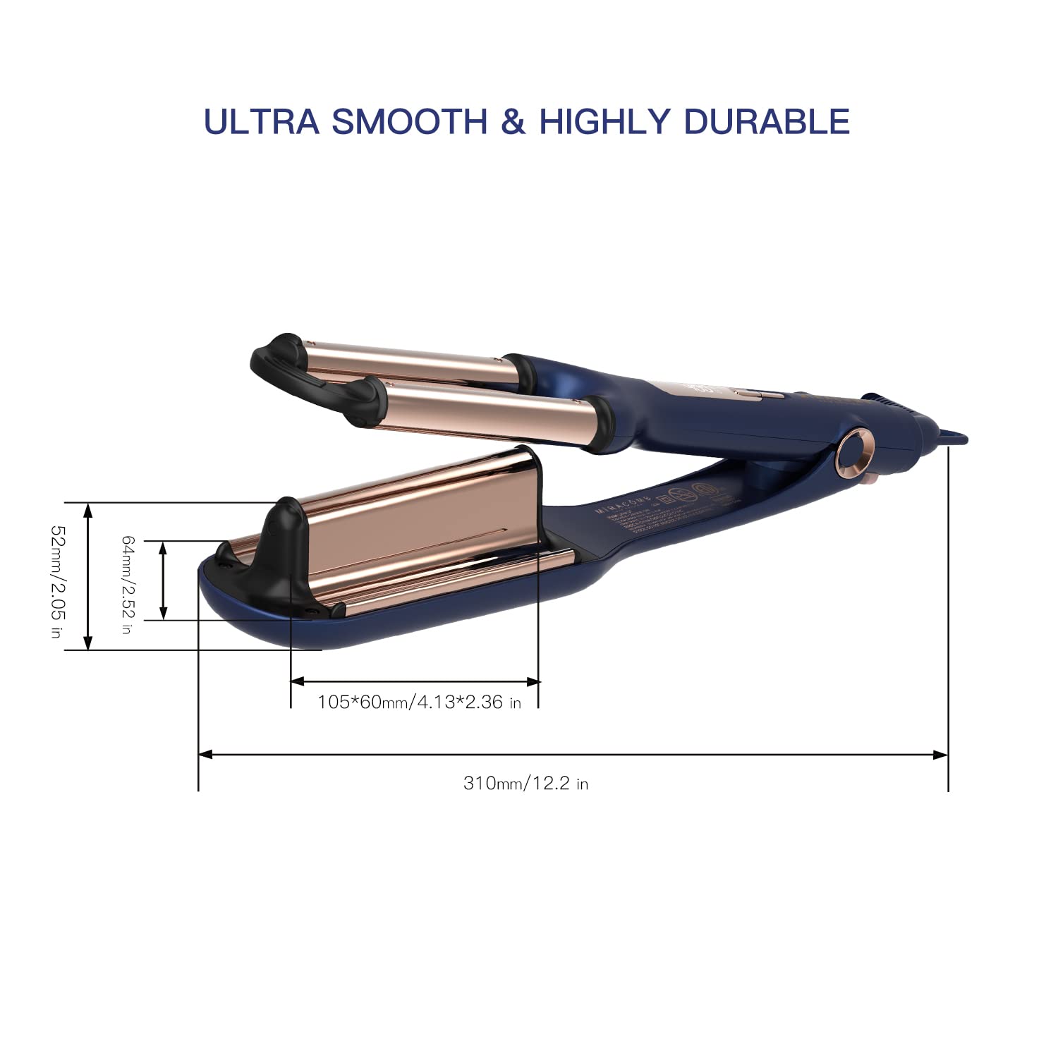 MIRACOMB authentic USA imported beauty appliance showcasing the titanium barrel texture and locking mechanism.