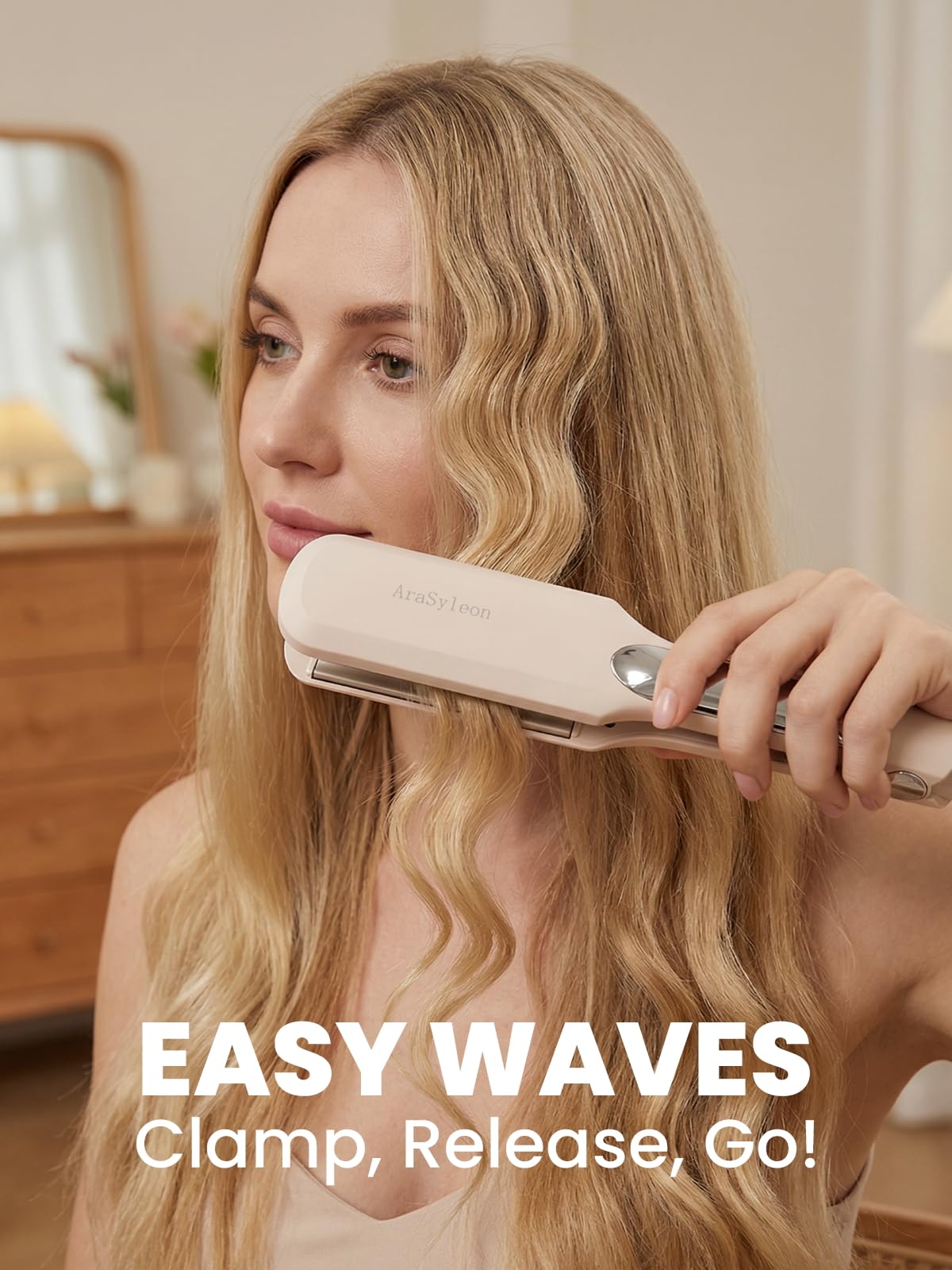 AraSyleon ceramic curling iron side view displaying the temperature control buttons and digital interface.