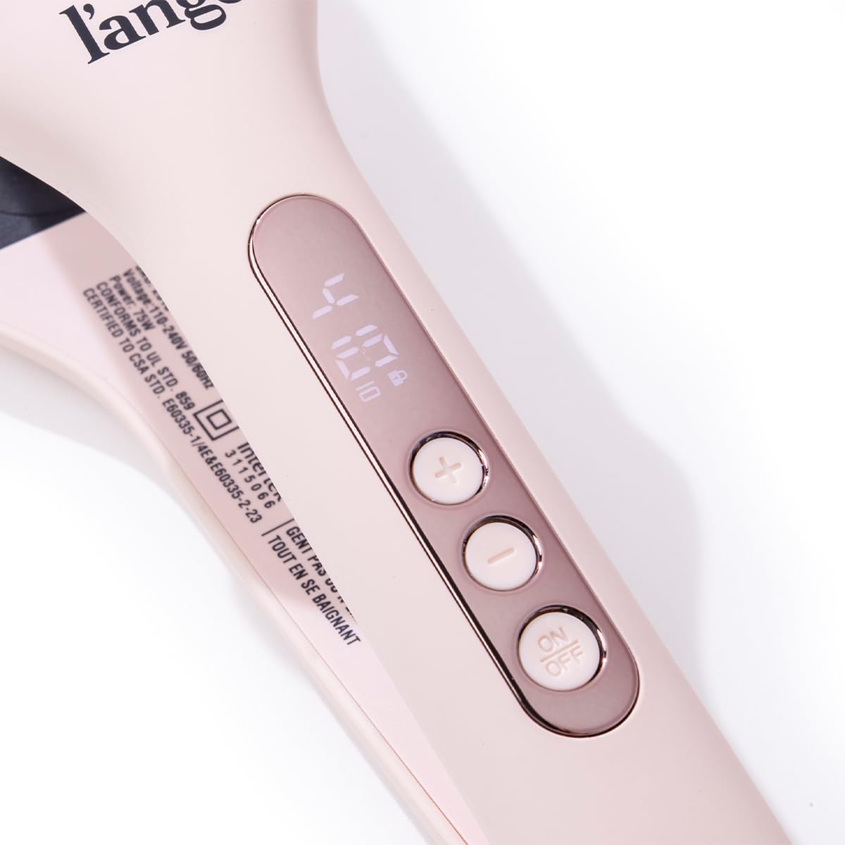 Side profile view of the three barrel titanium deep waver by L'ANGE Hair.